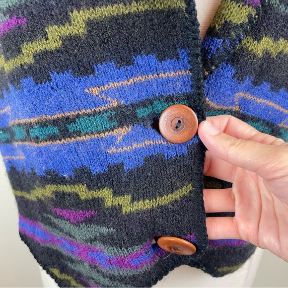 Alps Merrimac Valley New England 100% Pure Wool Aztec Blue Black Sweater Vest - Picture 4 of 6